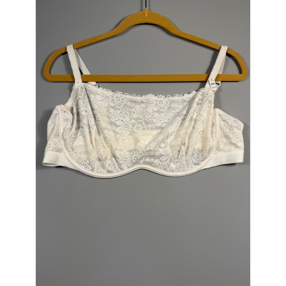 Victorias Secret Floral Lace Unlined Underwire Bra Off White XXL NWT